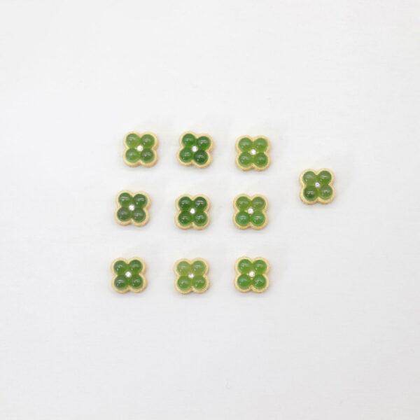 four-petal flower bead, bezel bead, nephrite bead, green bead, sterling silver bead, gild bead, golden bead, 2pcs / 5 pcs - Image 2