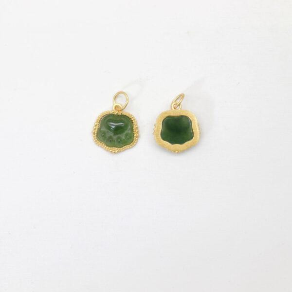 cat paw charm, nephrite charm, green charm, sterling silver charm, gild bead, golden charm, 2pcs / 5 pcs - Image 2