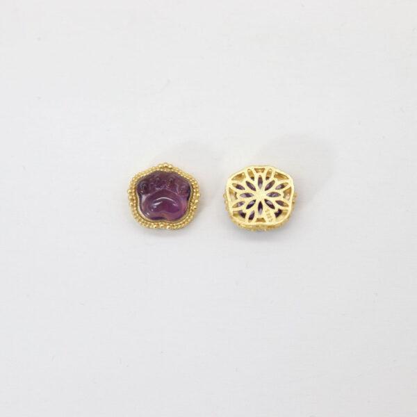 cat paw bead, bezel bead, amethyst bead, purple bead, sterling silver bead, gild bead, golden bead, 2pcs / 5 pcs - Image 2