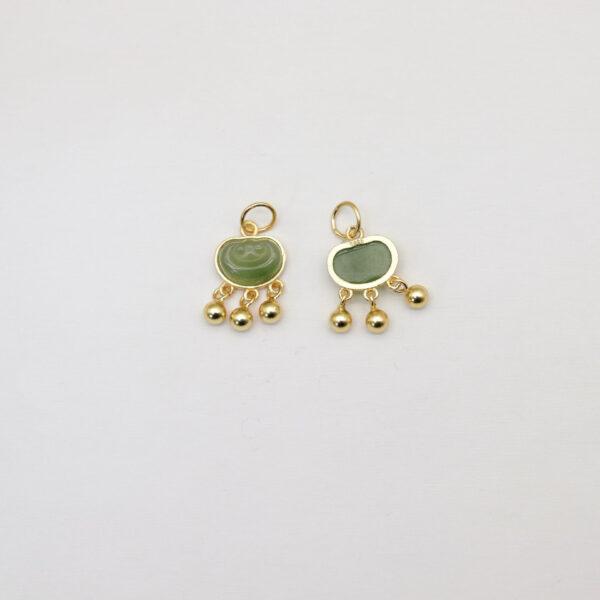 ruyi flower charm, nephrite charm, green charm, sterling silver charm, gild bead, golden charm, 2pcs / 5 pcs - Image 2