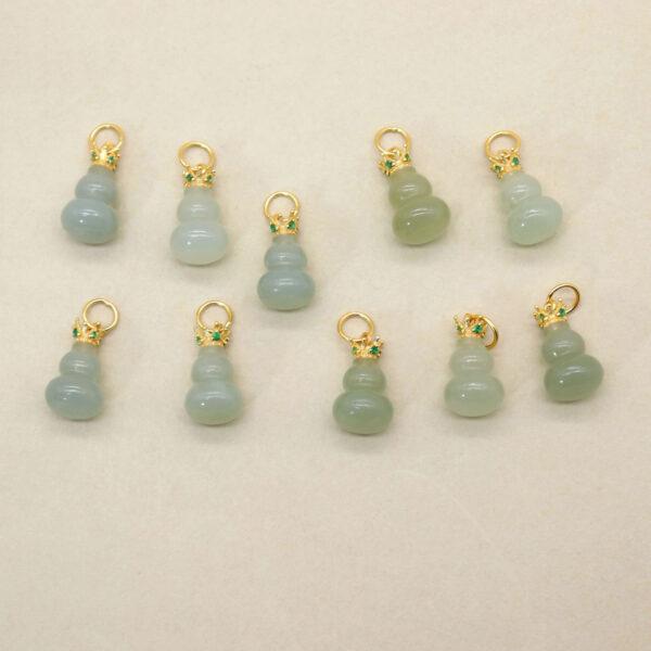 gourd charm, crown charm, nephrite charm, light green charm, sterling silver charm, gild bead, golden charm, 2pcs / 5 pcs - Image 2