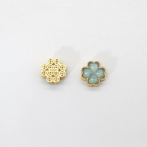 four-leaf clover bead, bezel bead, jadeite bead, light blue bead, sterling silver bead, gild bead, golden bead, 2pcs / 5 pcs - Image 2