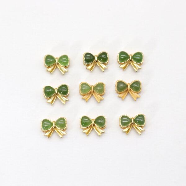 bow-knot bead, bezel bead, nephrite bead, green bead, sterling silver bead, gild bead, golden bead, 2pcs / 5 pcs - Image 2