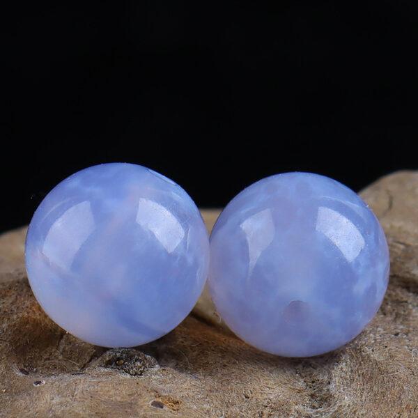blue agate bead, strip pattern bead, round bead, through hole bead, natural bead, genuine bead - Image 2
