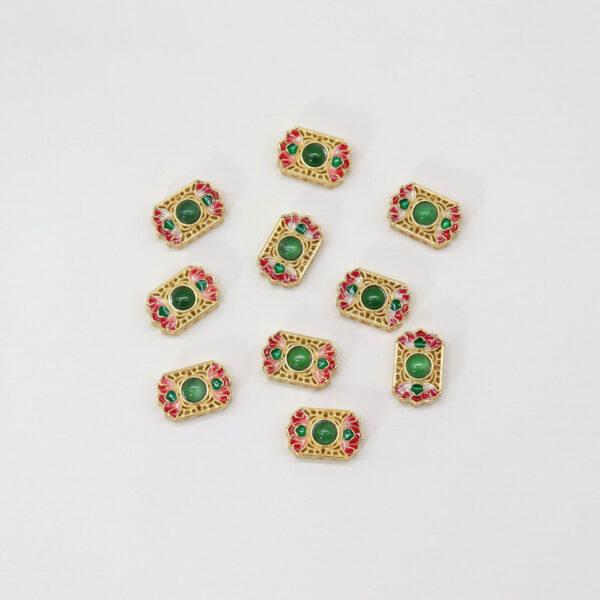 hollow flower bead, rectangle bead, bezel bead, jadeite bead, green bead, sterling silver bead, gild bead, golden bead, 2pcs / 5 pcs - Image 2