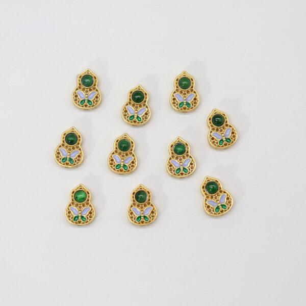 hollow gourd bead, bezel bead, jadeite bead, green bead, sterling silver bead, gild bead, golden bead, 2pcs / 5 pcs - Image 2