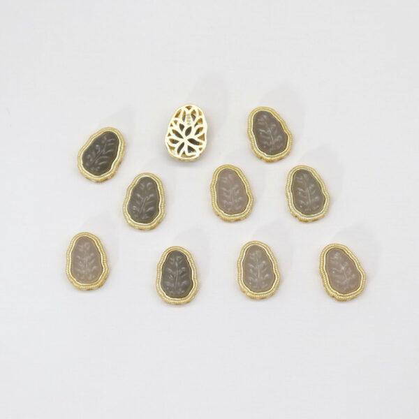 leaf bead, bezel bead, nephrite bead, purple gray bead, sterling silver bead, gild bead, golden bead, 2pcs / 5 pcs - Image 2
