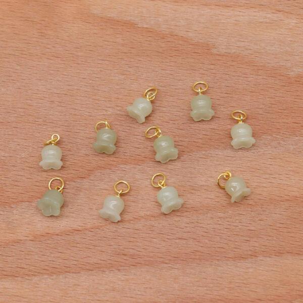 bell lily flower charm, green charm, nephrite charm, sterling silver charm, gild bead, golden charm, 2pcs / 5 pcs - Image 2