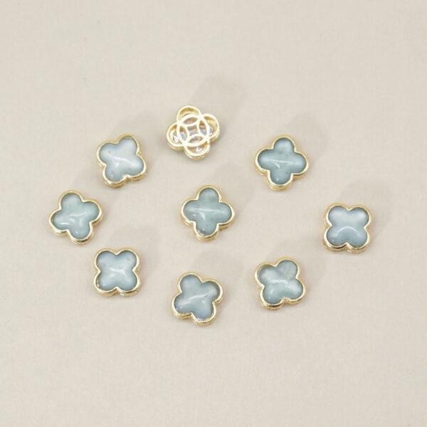 Four-leaf clover bead, bezel bead, jadeite bead, blue bead, sterling silver bead, gild bead, golden bead, 2pcs / 5 pcs - Image 2