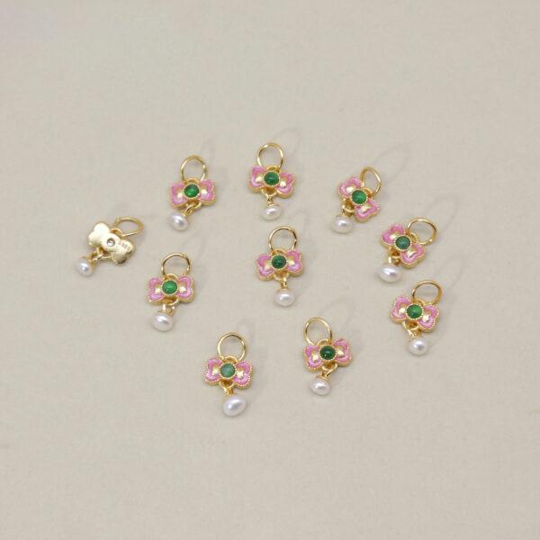 bow-knot charm, flower charm, jadeite charm, green charm, sterling silver charm, gild bead, golden charm, 2pcs / 5 pcs - Image 2