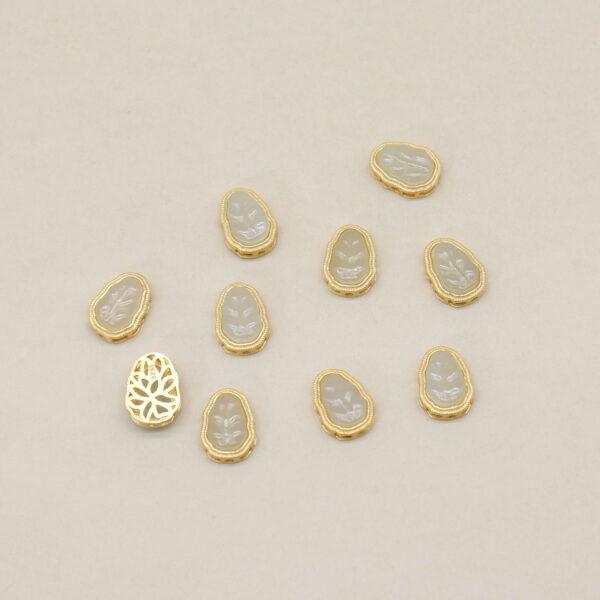 leaf bead, bezel bead, nephrite bead, white bead, sterling silver bead, gild bead, golden bead, 2pcs / 5 pcs - Image 2