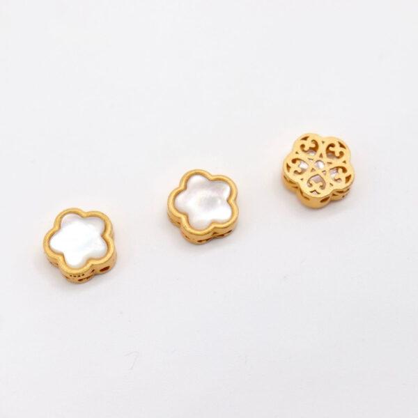 star bead, bezel bead, shell bead, white bead, sterling silver bead, gild bead, golden bead, 2pcs / 5 pcs - Image 2
