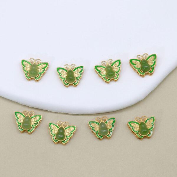 butterfly bead, bezel bead, nephrite bead, green bead, sterling silver bead, gild bead, golden bead, 2pcs / 5 pcs - Image 2