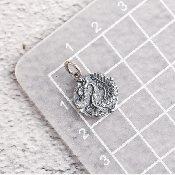 dragon charm, round charm, s925 sterling silver, silver bead, silver charm, oxidized silver bead - Image 2