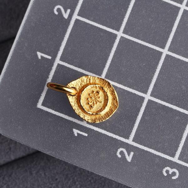 oval charm, lotus flower charm, s925 sterling silver, golden charm, gild bead - Image 2