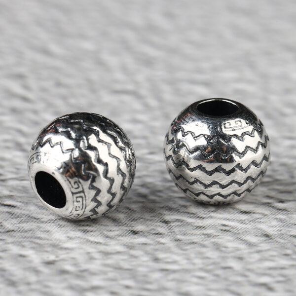 round bead, waves pattern bead, spacer bead, s925 sterling silver, silver bead, oxidized silver bead - Image 2
