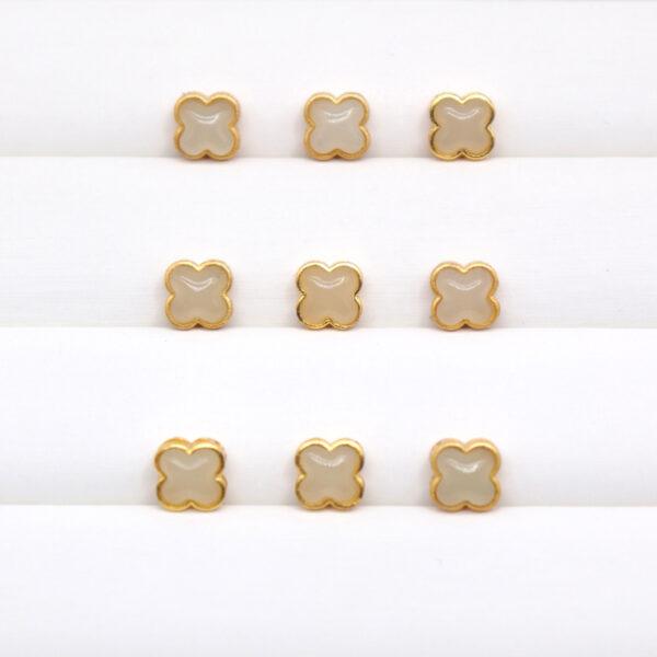 Four-leaf clover bead, bezel bead, nephrite bead, white bead, sterling silver bead, gild bead, golden bead, 2pcs / 5 pcs - Image 2