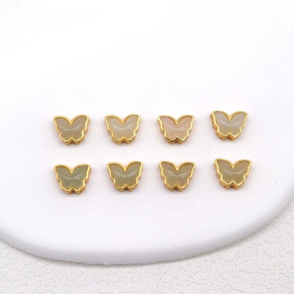 butterfly bead, bezel bead, nephrite bead, sterling silver bead, gild bead, golden bead, 2pcs / 5 pcs - Image 2