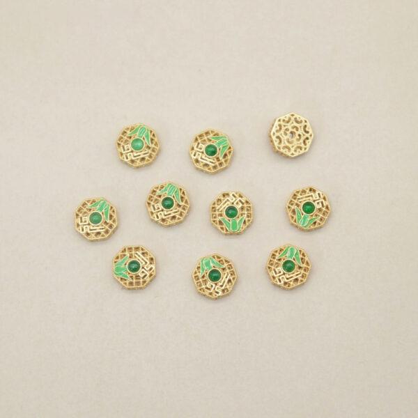 hollow flower bead, bezel bead, jadeite bead, green bead, sterling silver bead, gild bead, golden bead, 2pcs / 5 pcs - Image 2