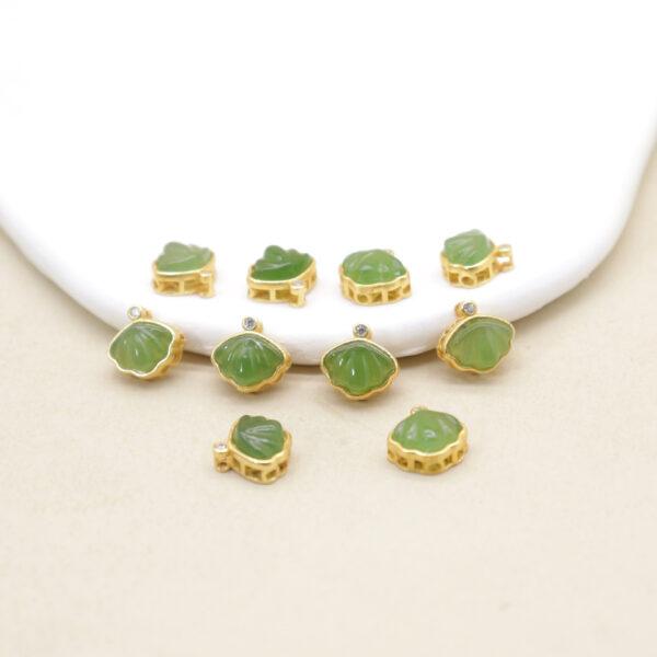 shell shape bead, bezel bead, nephrite bead, green bead, sterling silver bead, gild bead, golden bead, 2pcs / 5 pcs - Image 2