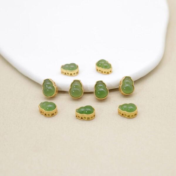 gourd bead, bezel bead, nephrite bead, green bead, white bead, sterling silver bead, gild bead, golden bead, 2pcs / 5 pcs - Image 2