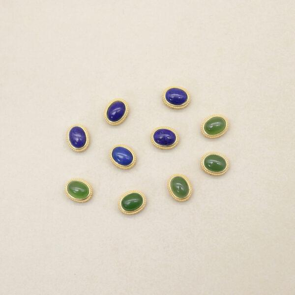 oval bead, bezel bead, nephrite bead, lapis lazuli bead, green bead, blue bead, sterling silver bead, gild bead, golden bead, 2pcs / 5 pcs - Image 2
