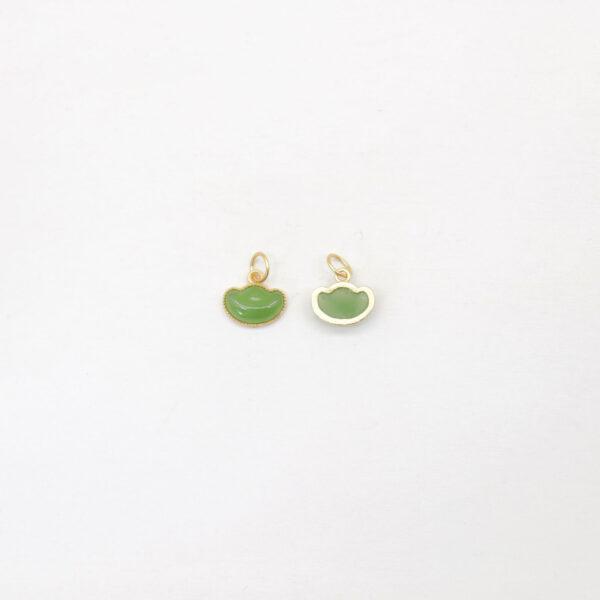 yuanbao flower charm, nephrite charm, green charm, sterling silver charm, gild bead, golden charm, 2pcs / 5 pcs - Image 2