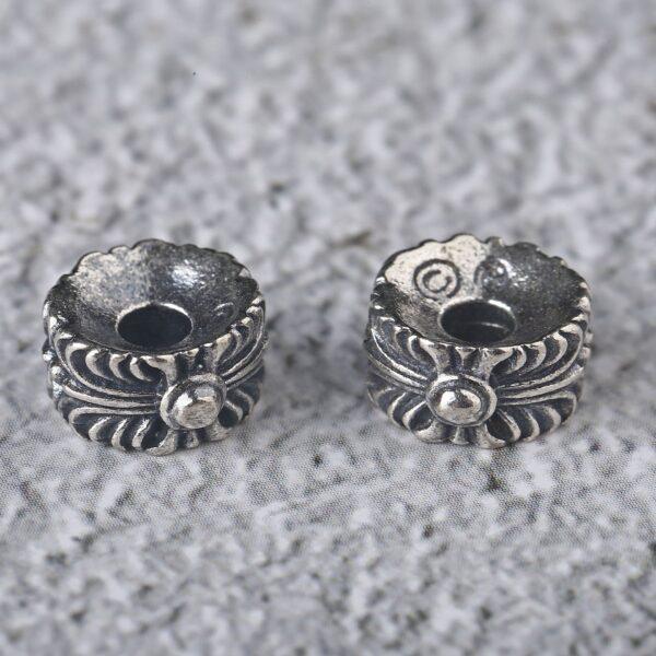 cross flower bead, round bead, spacer bead, s925 sterling silver, silver bead, oxidized silver bead - Image 2