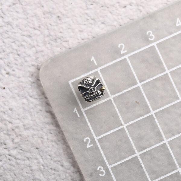 skull bead, spacer bead, s925 sterling silver, silver bead, oxidized silver bead - Image 2
