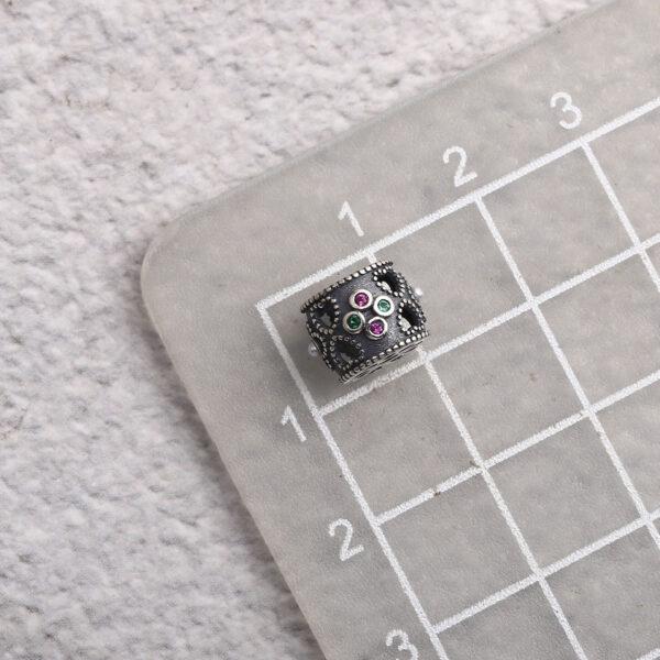 drum bead, flower bead, spacer bead, s925 sterling silver, silver bead, oxidized silver bead - Image 2