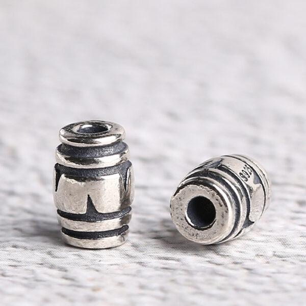drum bead, crack pattern bead, spacer bead, s925 sterling silver, silver bead, oxidized silver bead - Image 3
