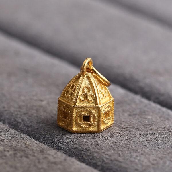 tent charm, flower pattern charm, s925 sterling silver, golden charm, gild bead - Image 3