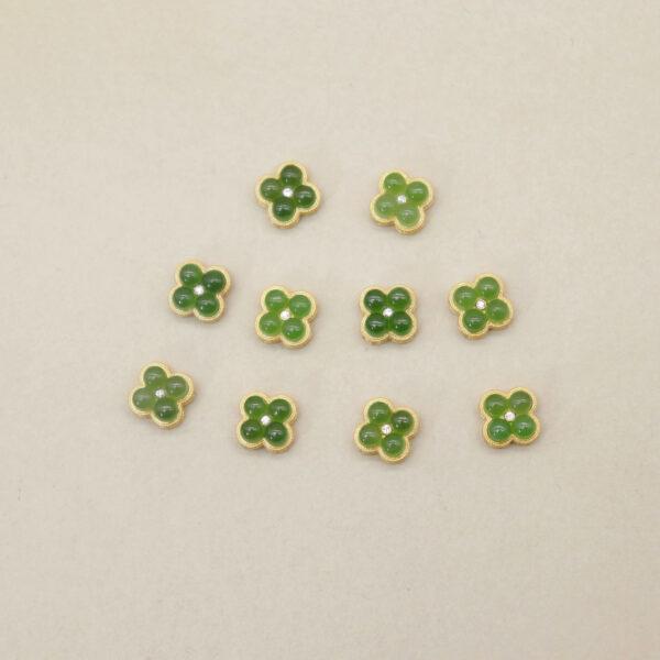 four-petal flower bead, bezel bead, nephrite bead, green bead, sterling silver bead, gild bead, golden bead, 2pcs / 5 pcs - Image 3