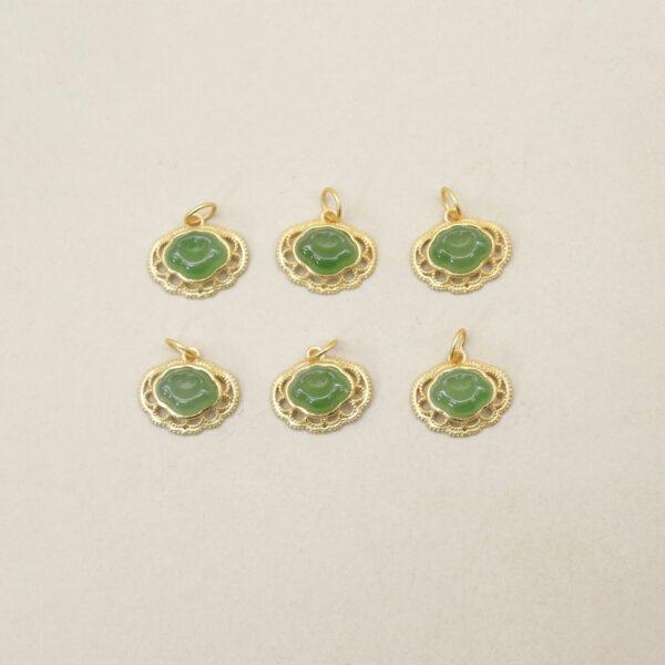 ruyi flower charm, nephrite charm, green charm, sterling silver charm, gild bead, golden charm, 2pcs / 5 pcs - Image 5