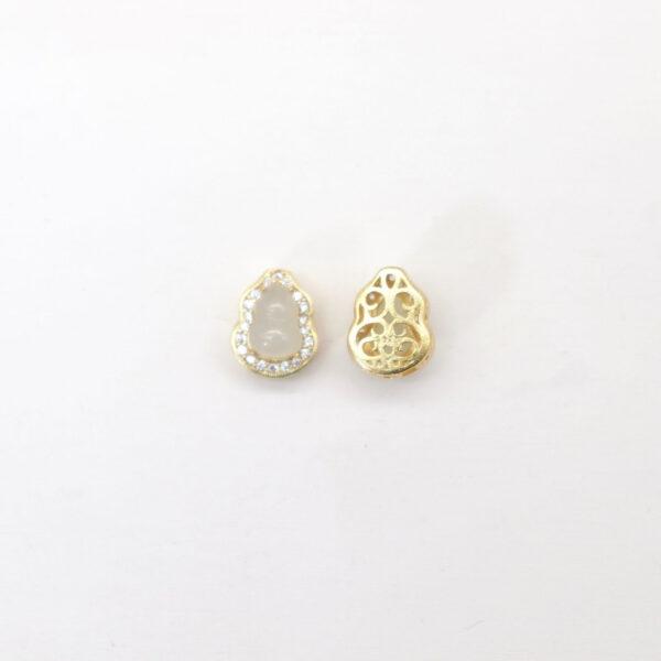 gourd bead, bezel bead, nephrite bead, white bead, sterling silver bead, gild bead, golden bead, 2pcs / 5 pcs - Image 3
