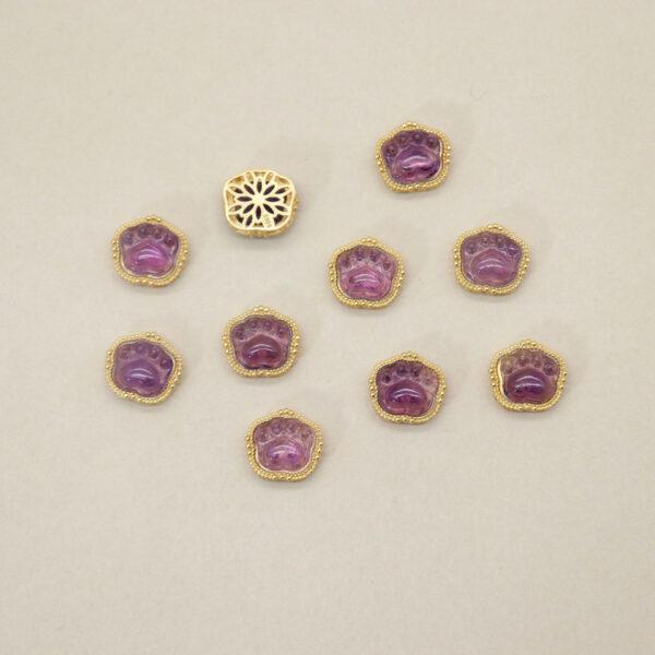 cat paw bead, bezel bead, amethyst bead, purple bead, sterling silver bead, gild bead, golden bead, 2pcs / 5 pcs - Image 3