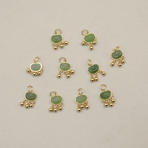 ruyi flower charm, nephrite charm, green charm, sterling silver charm, gild bead, golden charm, 2pcs / 5 pcs - Image 3