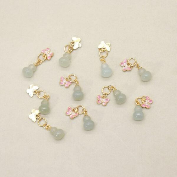 gourd charm, butterfly charm, nephrite charm, light green charm, sterling silver charm, gild bead, golden charm, 2pcs / 5 pcs - Image 3