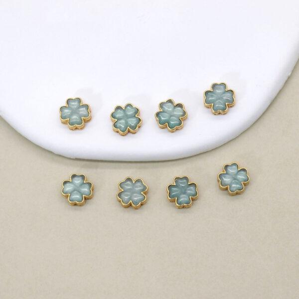 four-leaf clover bead, bezel bead, jadeite bead, light blue bead, sterling silver bead, gild bead, golden bead, 2pcs / 5 pcs - Image 3