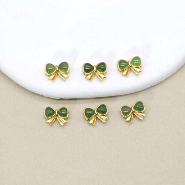 bow-knot bead, bezel bead, nephrite bead, green bead, sterling silver bead, gild bead, golden bead, 2pcs / 5 pcs - Image 3