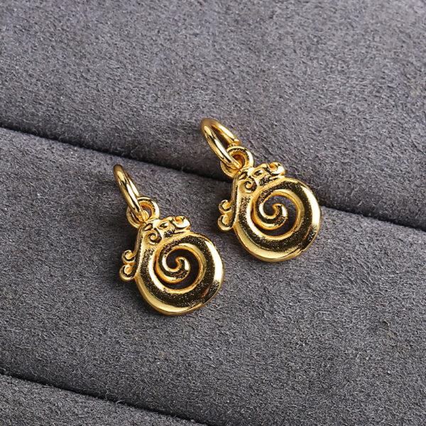 dragon charm, round charm, s925 sterling silver, golden charm, gild bead - Image 3