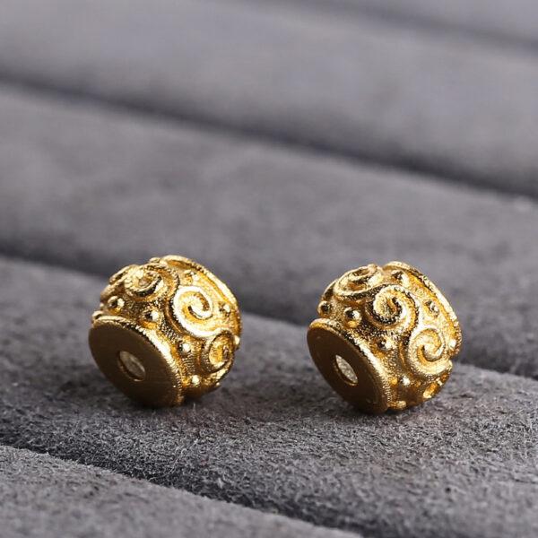 drum bead, vine pattern bead, spacer bead, s925 sterling silver, sterling silver bead, golden bead, gild bead - Image 3
