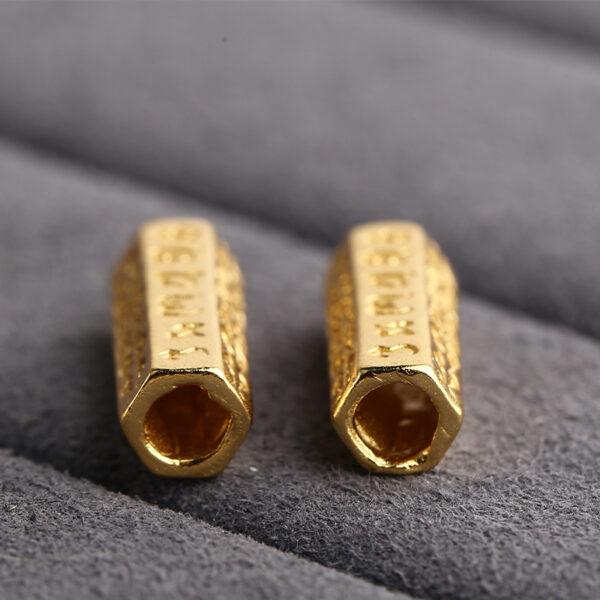 hexagonal prism bead, six-syllable Mantra pattern bead, spacer bead, s925 sterling silver, sterling silver bead, golden bead, gild bead - Image 3