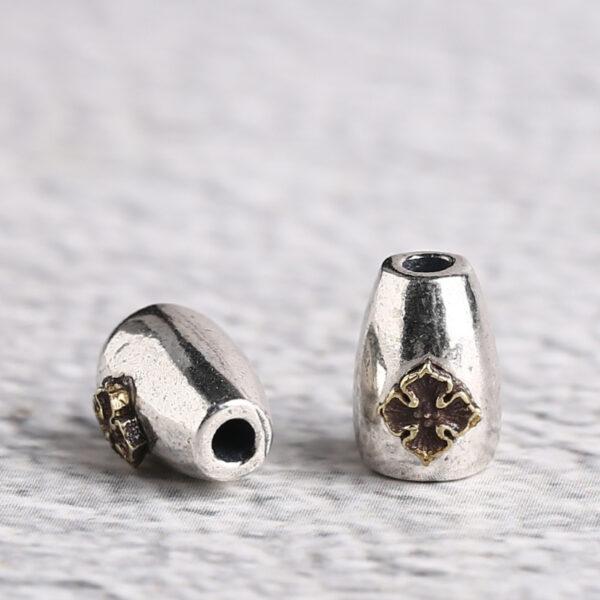 drum bead, flower pattern bead, spacer bead, s925 sterling silver, silver bead, oxidized silver bead - Image 3