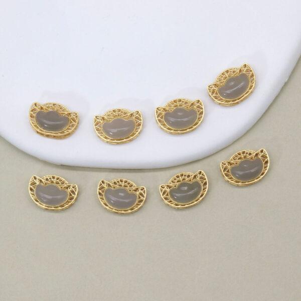 ruyi flower bead, bezel bead, nephrite bead, purple gray bead, sterling silver bead, gild bead, golden bead, 2pcs / 5 pcs - Image 3