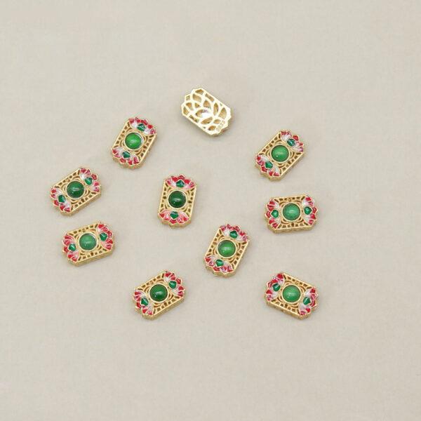 hollow flower bead, rectangle bead, bezel bead, jadeite bead, green bead, sterling silver bead, gild bead, golden bead, 2pcs / 5 pcs - Image 3