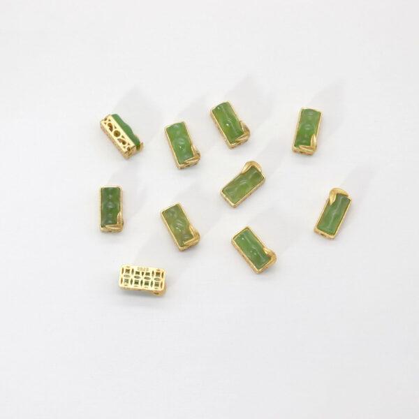 bamboo bead, bezel bead, nephrite bead, green bead, sterling silver bead, gild bead, golden bead, 2pcs / 5 pcs - Image 3