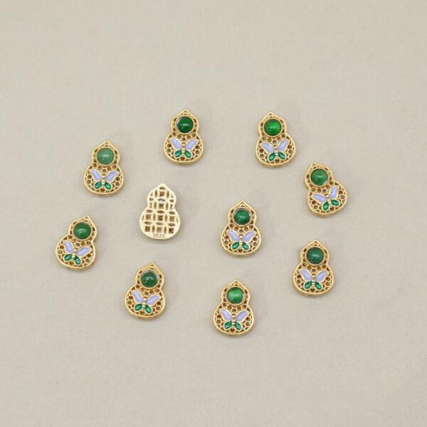 hollow gourd bead, bezel bead, jadeite bead, green bead, sterling silver bead, gild bead, golden bead, 2pcs / 5 pcs - Image 3