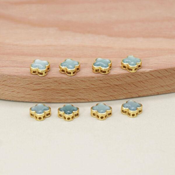 Four-leaf clover bead, bezel bead, jadeite bead, blue bead, sterling silver bead, gild bead, golden bead, 2pcs / 5 pcs - Image 3