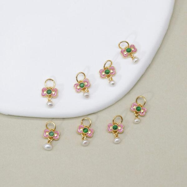 bow-knot charm, flower charm, jadeite charm, green charm, sterling silver charm, gild bead, golden charm, 2pcs / 5 pcs - Image 3